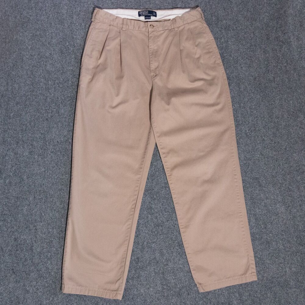 Polo Ralph Lauren Hammond Pant Mens 34x30 Khaki Tan Double Pleated Chino Preppy